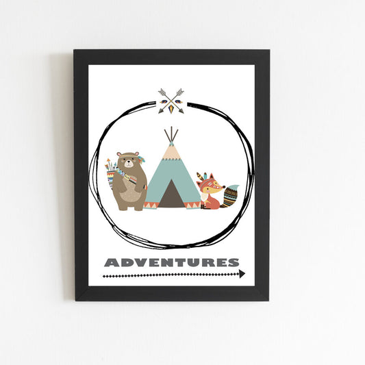 Poster "Adventures" black frame, A4 format